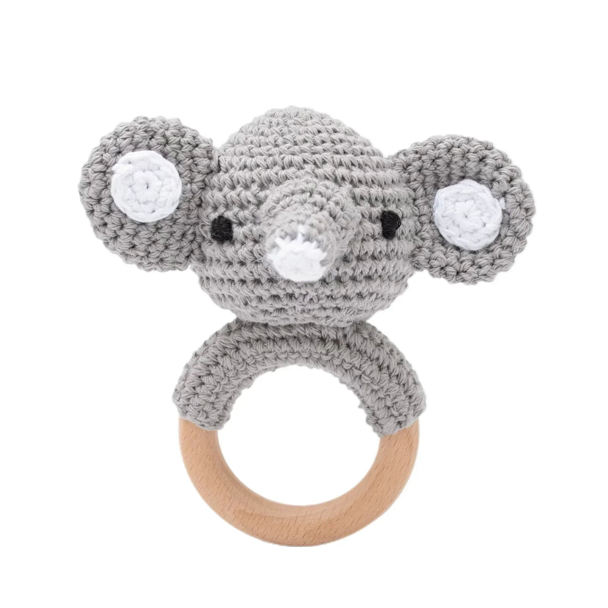 Baby Crochet Rattle & Wooden Teether Toy – BPA-Free Animal Ring
