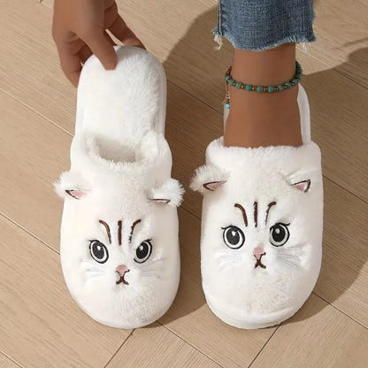 Plush Cat Slippers – Cozy Non-Slip Indoor House Shoes for Women