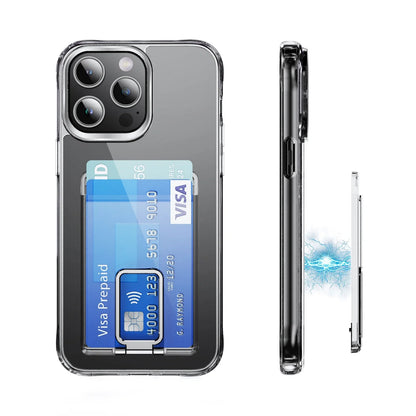 MagSafe Card Wallet with Metal Stand – Clear iPhone Case
