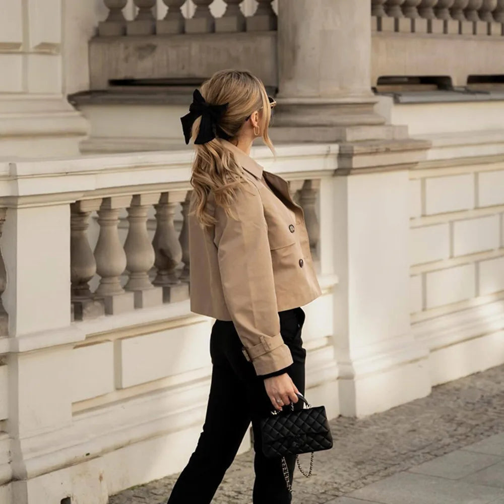 Women's Cropped Trench Jacket – Double Breasted Vintage Coat