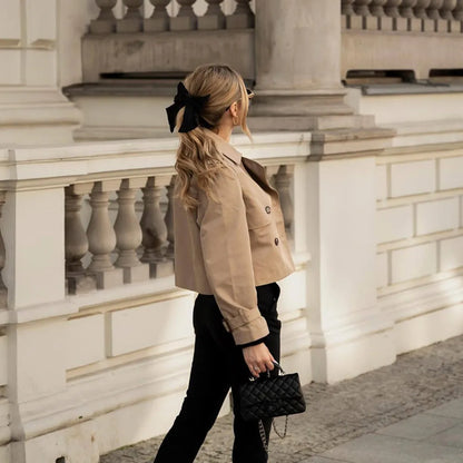 Women's Cropped Trench Jacket – Double Breasted Vintage Coat