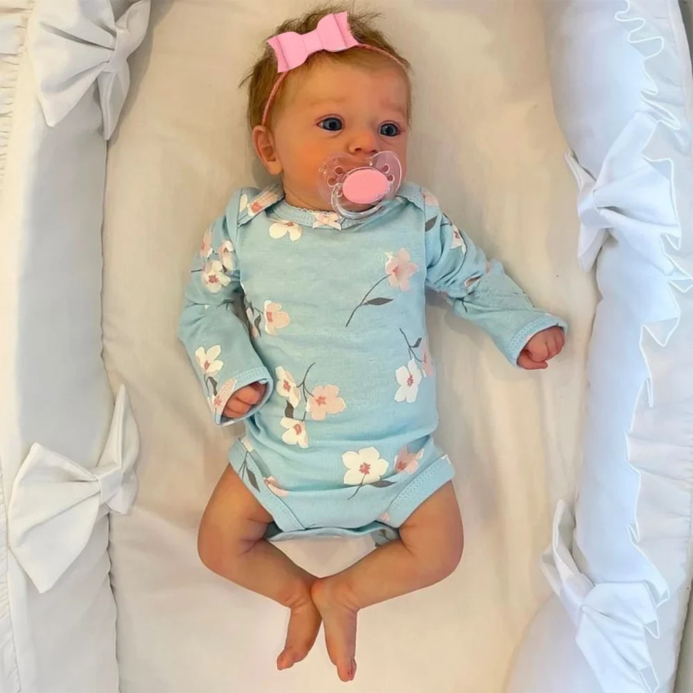 Reborn Baby Doll Felicia – 18in Newborn with Open Blue Eyes & Hand-Rooted Hair
