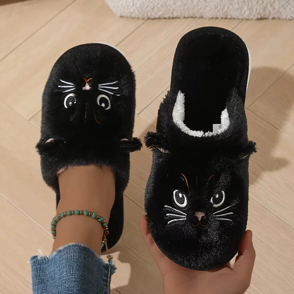 Plush Cat Slippers – Cozy Non-Slip Indoor House Shoes for Women