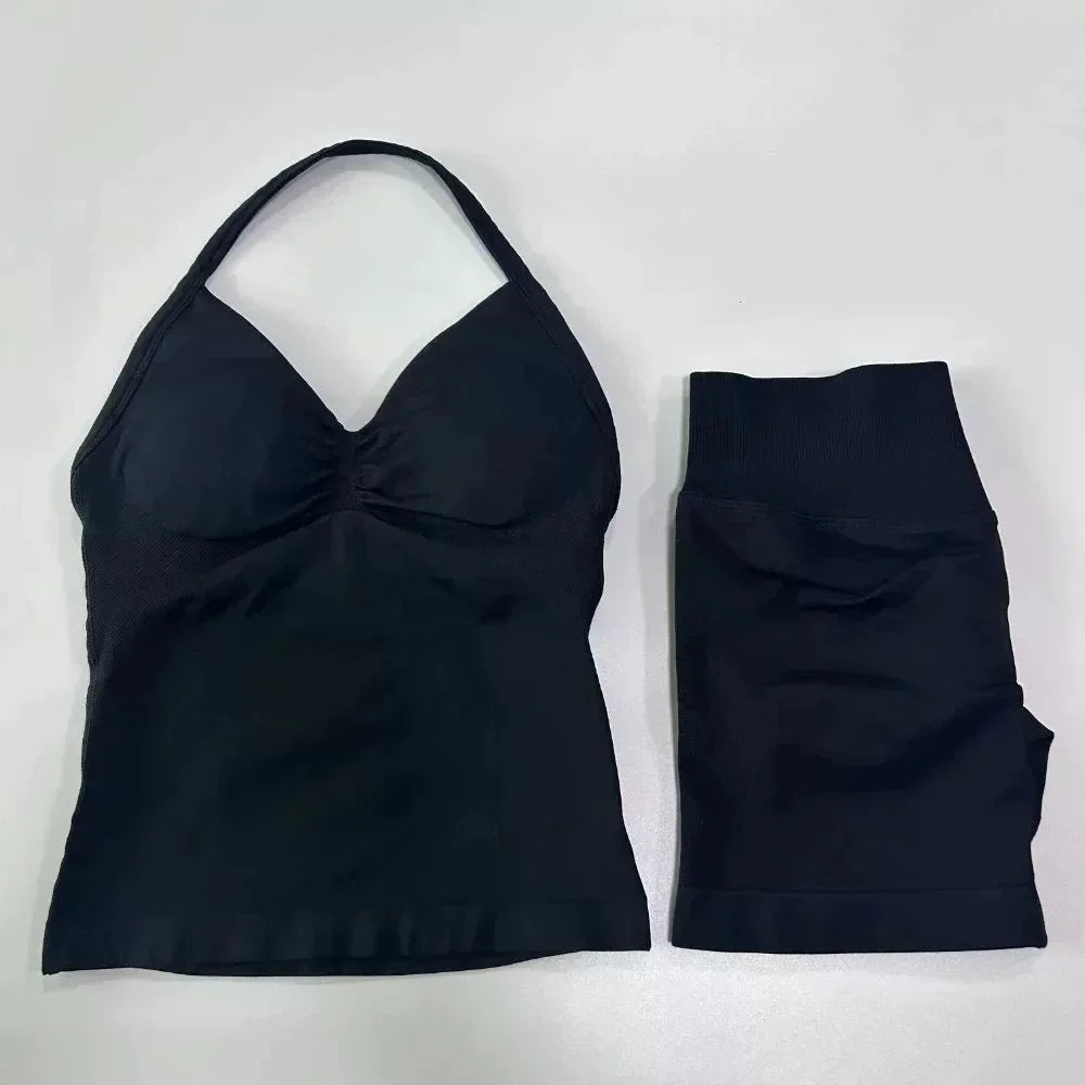 Women's Halter Neck Sports Bra & Shorts Set