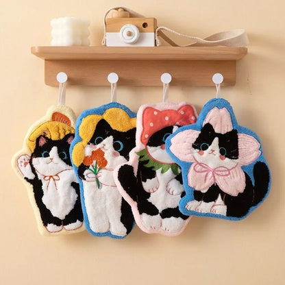 Cute Cat Hand Towel – Coral Fleece Hanging Bathroom Towel