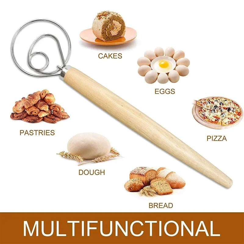 Danish Dough Whisk – Stainless Steel with Wooden Handle