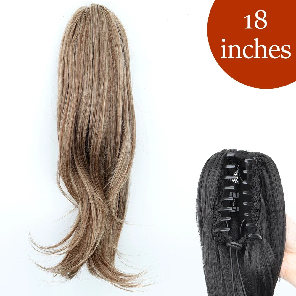Claw Clip Ponytail Extension 24 Inch Wavy Synthetic Hair Heat Resistant