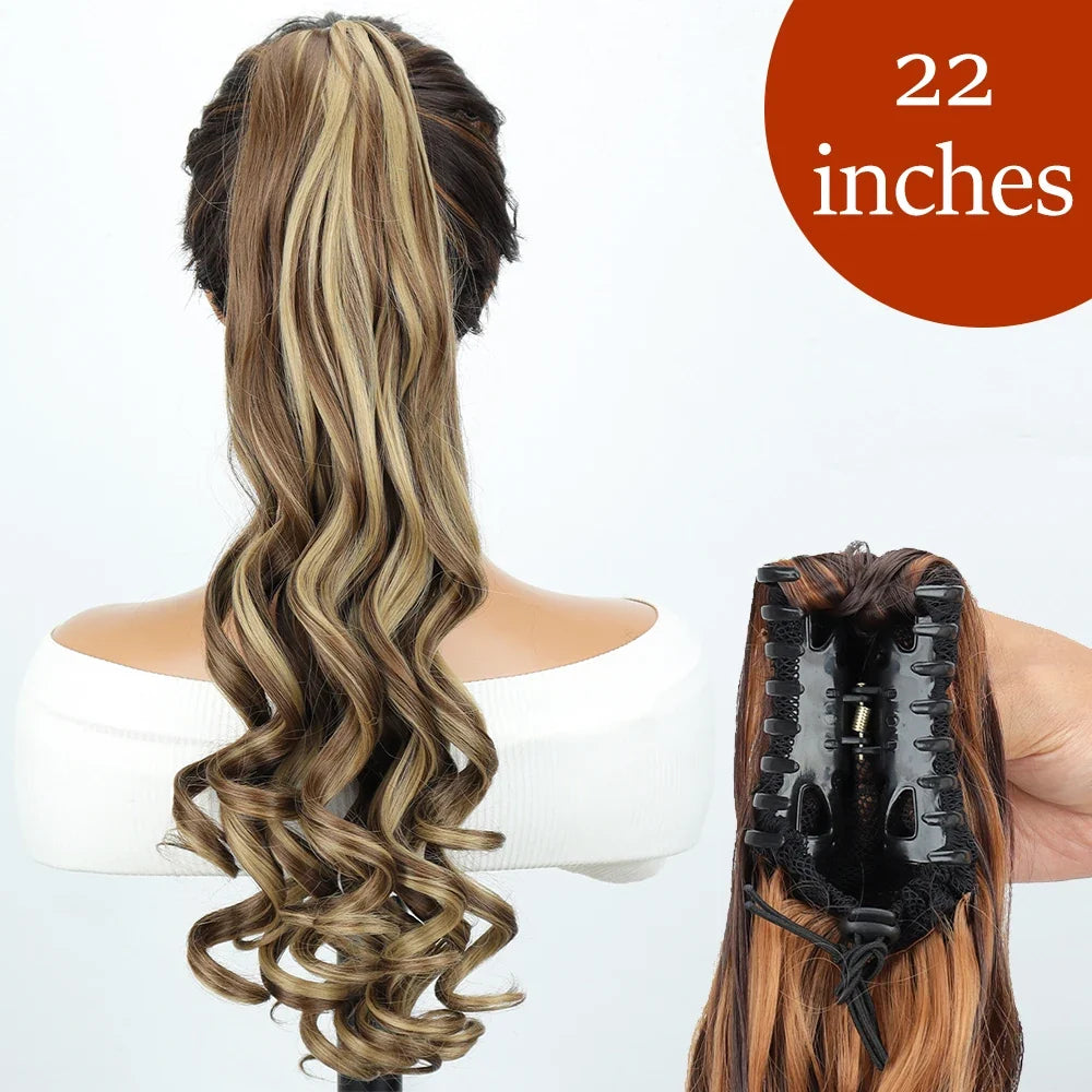 Claw Clip Ponytail Extension 24 Inch Wavy Synthetic Hair Heat Resistant