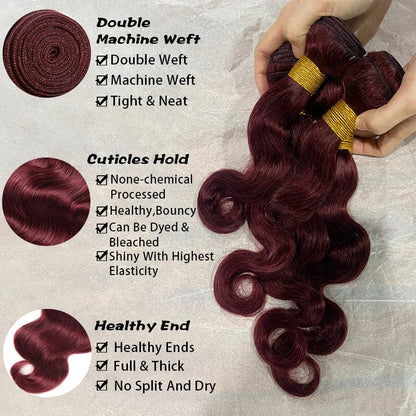 99J Burgundy Body Wave Human Hair Bundles – 3 & 4 Bundle Sets