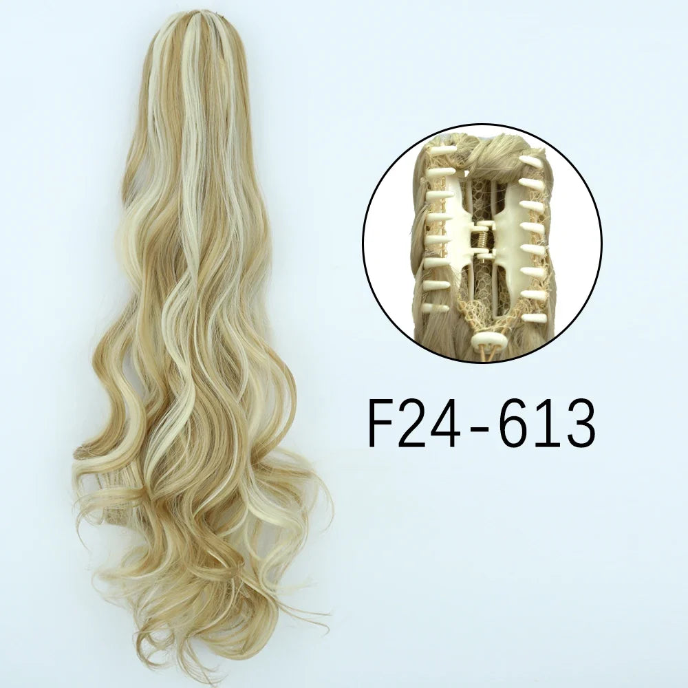 Claw Clip Ponytail Extension 24 Inch Wavy Synthetic Hair Heat Resistant
