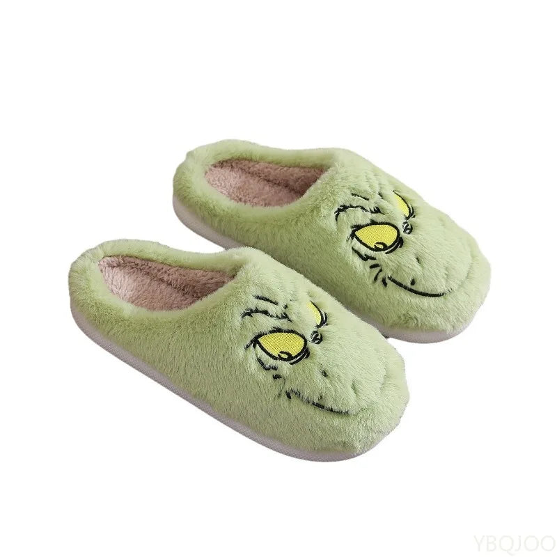 Green Grinch Plush Slippers for Women – Cozy Indoor House Shoes