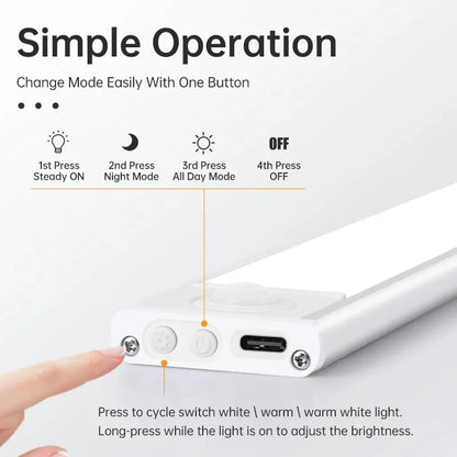 Under Cabinet LED Motion Sensor Light USB Rechargeable – 3 Color Modes