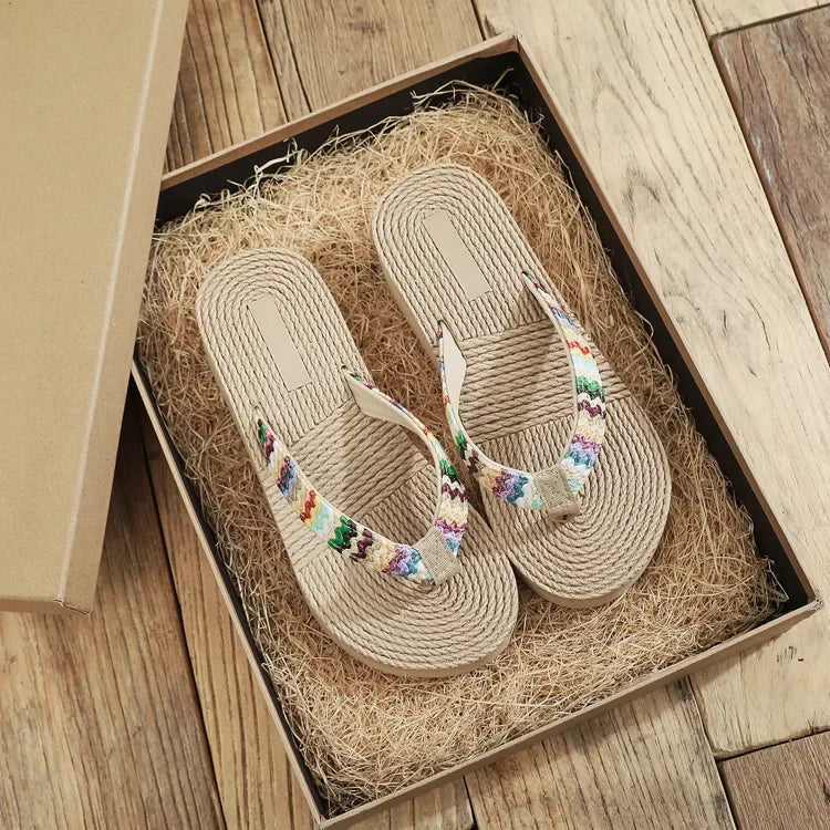 Women's Platform Wedge Flip Flops – Boho Woven Beach Sandals