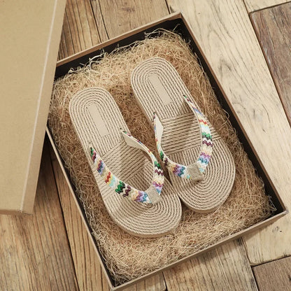 Women's Platform Wedge Flip Flops – Boho Woven Beach Sandals