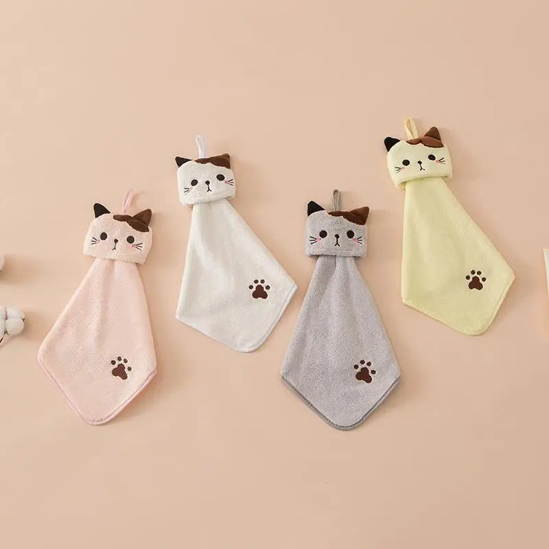 Cute Cat Hanging Hand Towel – Soft Coral Velvet Dishcloth