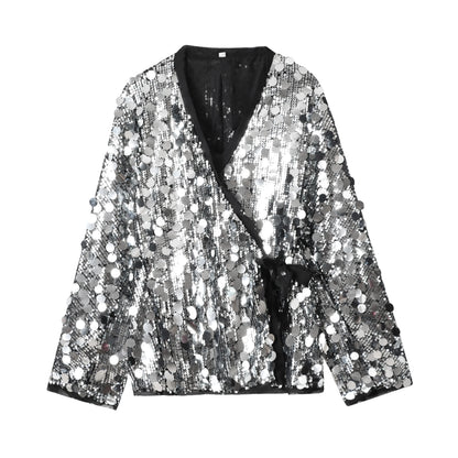Women's Sequin Kimono Jacket – Long Sleeve Wrap Coat