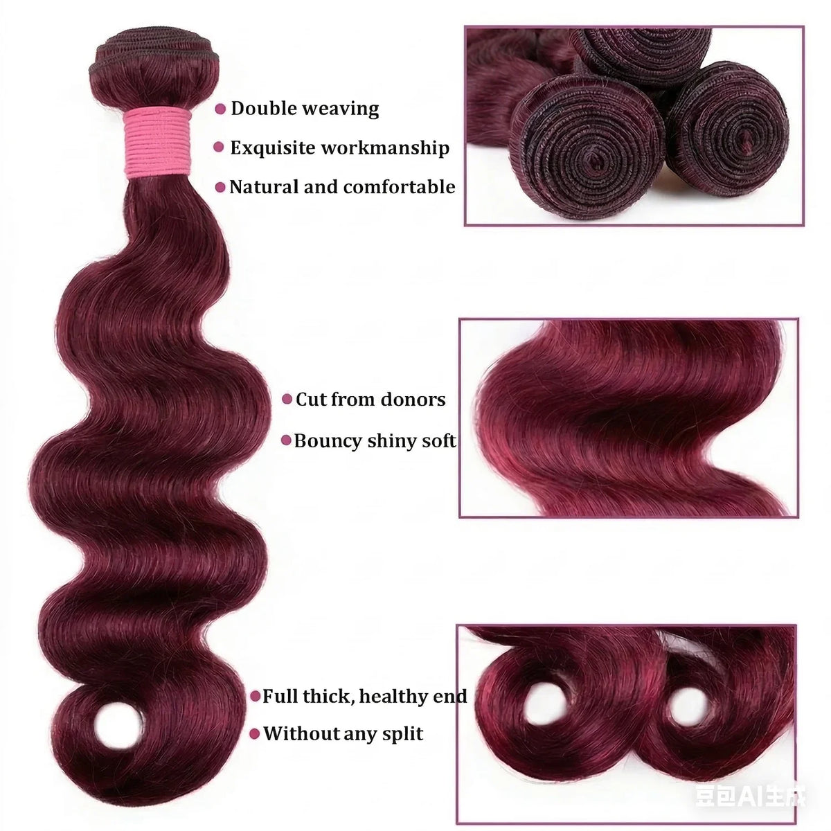 99J Burgundy Body Wave Human Hair Bundles 16A Brazilian Virgin Remy