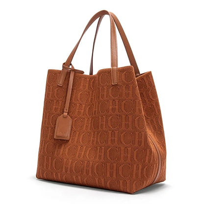 Large Capacity Tote Bag – Monogram Knitted Shoulder Bag for Women