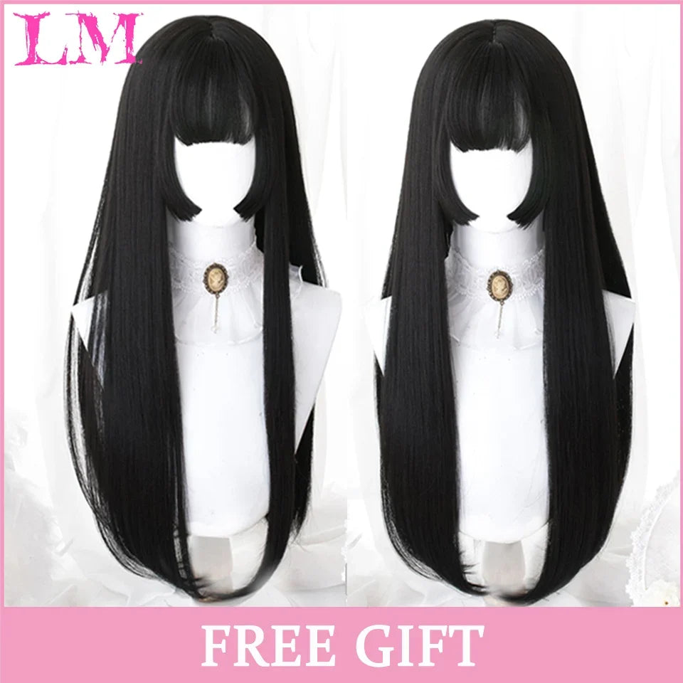 Cosplay Wig with Bangs – Long Straight Synthetic Hair 24 Inch