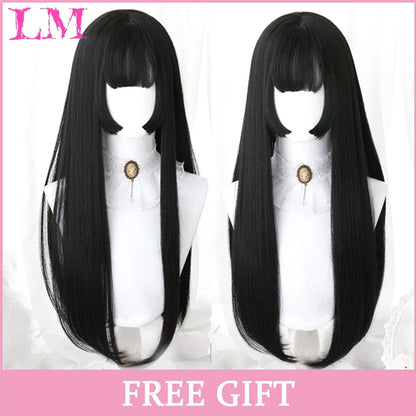Cosplay Wig with Bangs – Long Straight Synthetic Hair 24 Inch