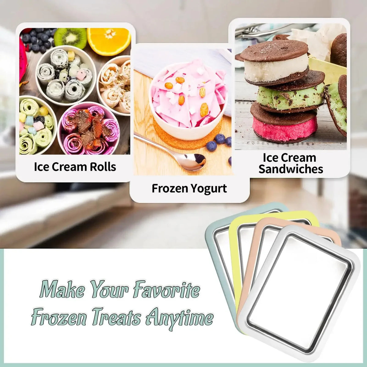 Rolled Ice Cream Pan with 2 Spatulas – DIY Frozen Yogurt Maker