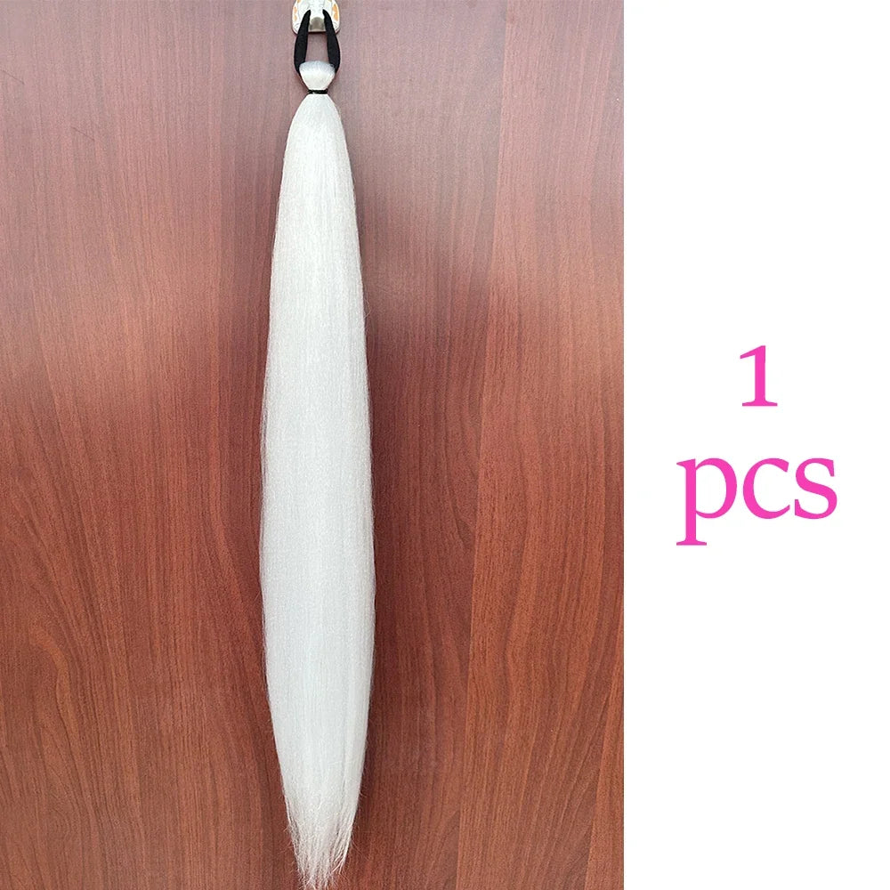 Long Straight Ponytail Extension 2pcs – Synthetic Hair with Rubber Band