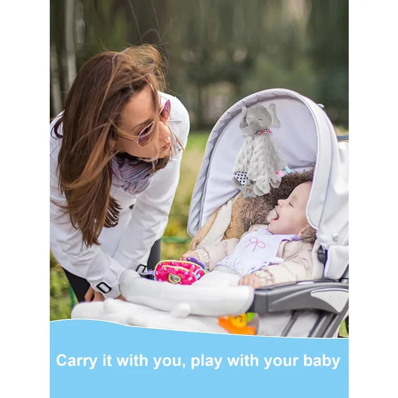 Elephant Baby Security Blanket with Teether & Sensory Tags