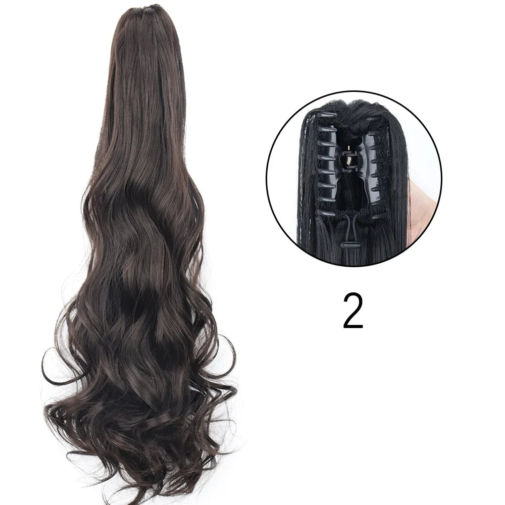 Claw Clip Ponytail Extension 24 Inch Wavy Synthetic Hair Heat Resistant