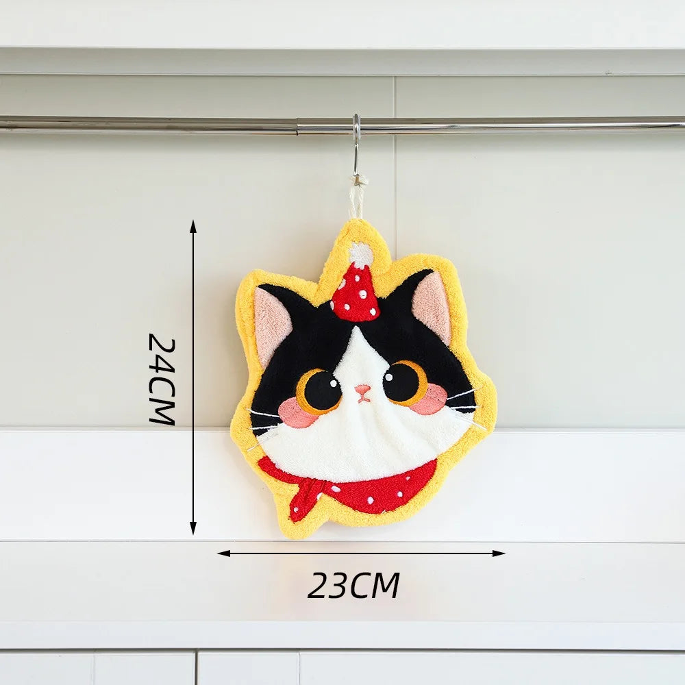 Cute Cat Hand Towel – Coral Fleece Hanging Bathroom Towel