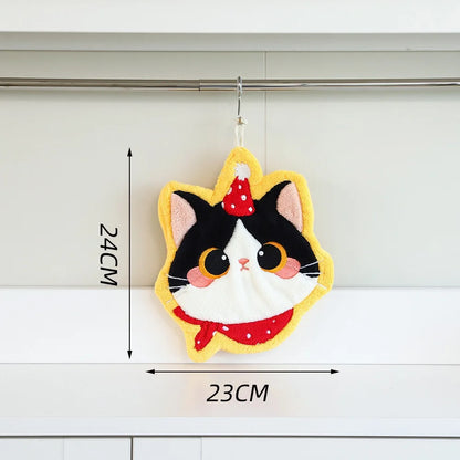 Cute Cat Hand Towel – Coral Fleece Hanging Bathroom Towel