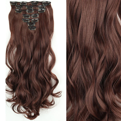 Clip-In Hair Extensions 7pcs 16 Clips Wavy Synthetic 24 Inch