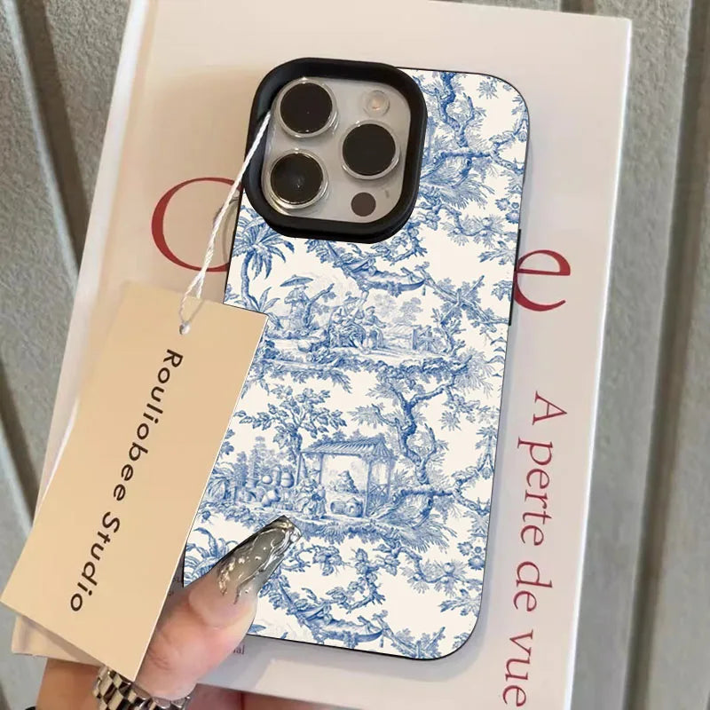 Toile de Jouy iPhone Case – Blue Vintage Floral Pattern