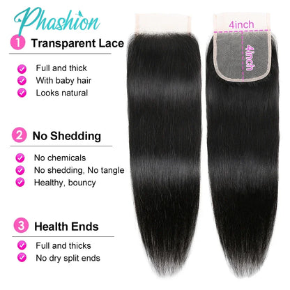 Straight Lace Closure 4x4 5x5 Pre-Plucked Swiss Transparent Human Hair