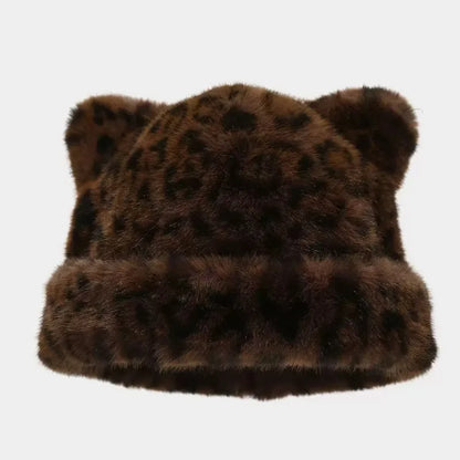 Plush Bear Ear Beanie – Cute Fluffy Winter Hat for Women
