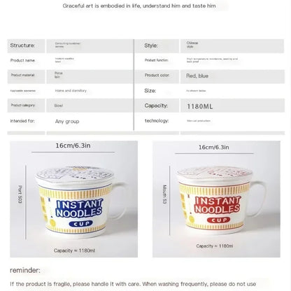Large Ceramic Instant Noodle Bowl with Lid – 1000ml
