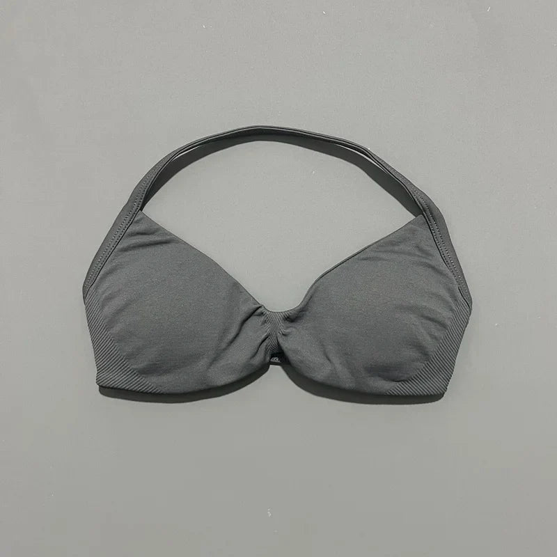 Women's Strappy Sports Bra – Padded Push-Up Gym Top