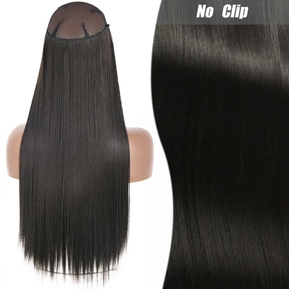 Clip-Free Straight Hair Extension Long Synthetic Hairpiece