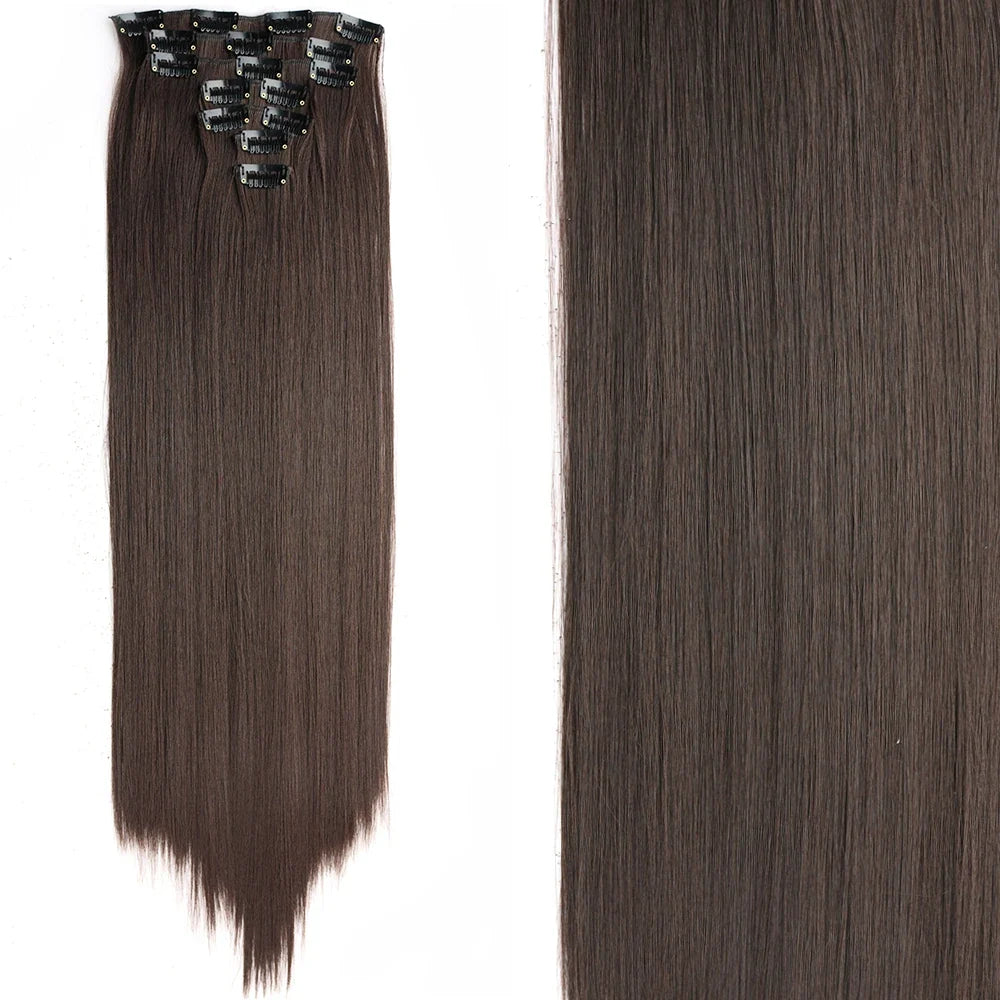 Clip-In Hair Extensions 7pcs 16 Clips Wavy Synthetic 24 Inch