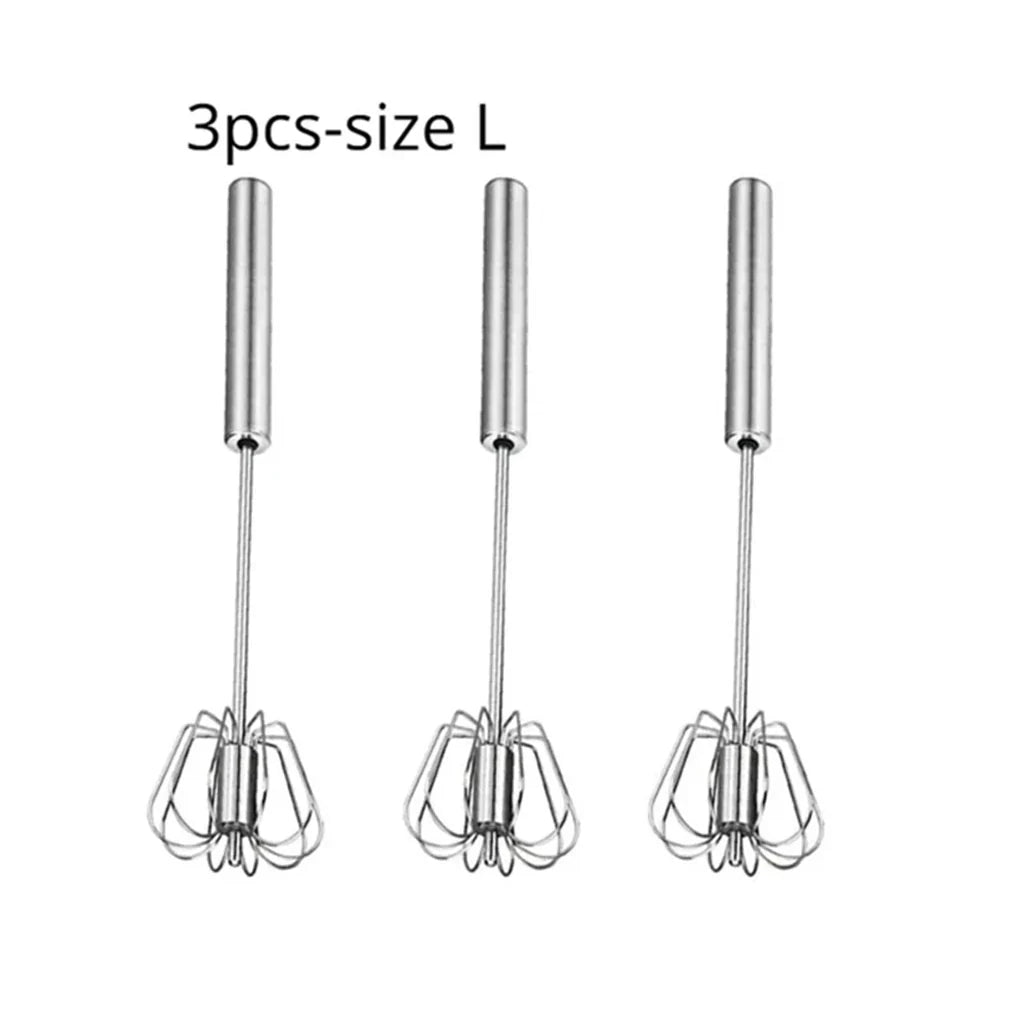 Semi-Automatic Stainless Steel Egg Whisk – Self-Turning Hand Mixer