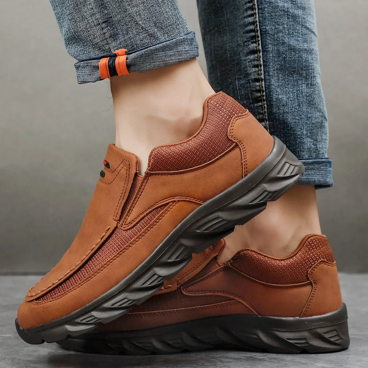 Men's Leather Slip-On Loafers – Breathable Casual Flat Shoes