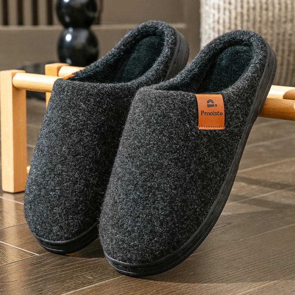 Men's Winter Warm Slippers – Fleece-Lined Non-Slip Indoor House Shoes