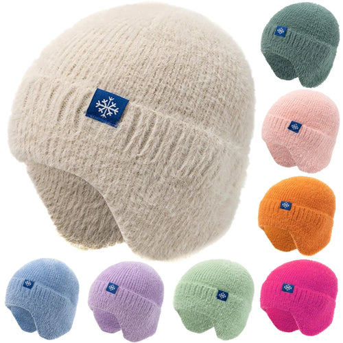 Women's Earflap Beanie – Faux Fur Knit Winter Hat
