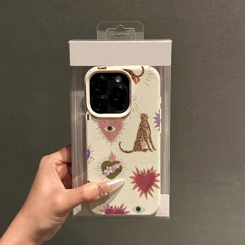 Leopard Evil Eye iPhone Case – Aesthetic Boho Silicone Cover