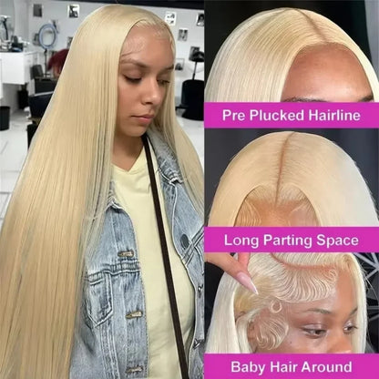 613 Blonde Straight Human Hair Wig – 13x6 & 13x7 HD Lace Front, 150%–200% Density