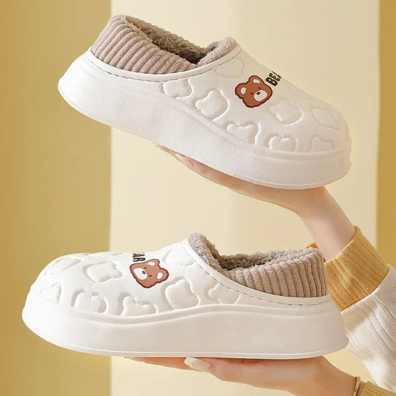 Waterproof Winter Slippers – Plush Fleece Lining, Anti-Slip Thick Sole