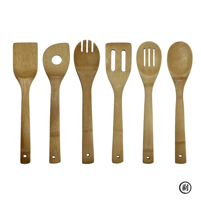 Bamboo Kitchen Utensil Set – 6-Piece Wooden Cooking Tools with Holder