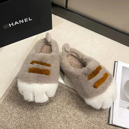 Cat Paw Fuzzy Slippers for Women – Cute Plush Non-Slip House Shoes