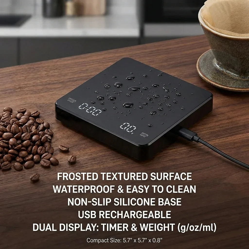 Digital Coffee Scale with Timer – USB Rechargeable, 0.1g Accuracy