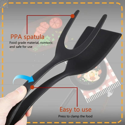 2-in-1 Flip Spatula Tongs – Non-Stick Nylon Kitchen Tool