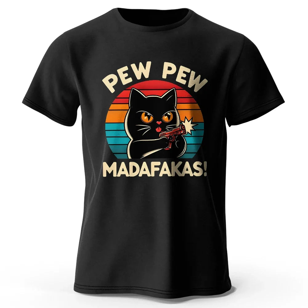 Cute Cat Doodle Graphic Cotton T Shirt Unisex Casual Short Sleeve Tee